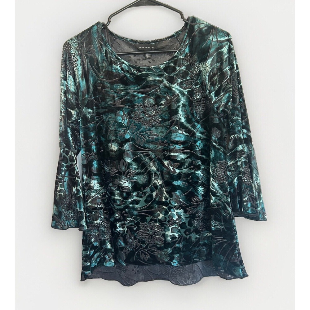 Investments Burnout Velvet Bell Sleeve Floral Top S‎ Y2K Whimsigoth Fairy Grunge